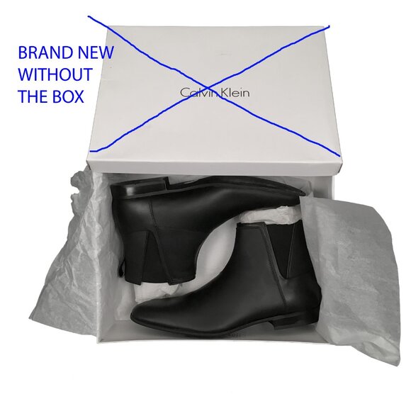 NEW Calvin Klein Mens Carlisle Boots!  9 Black Leather  Chelsea Style  *NO BOX* - Picture 2 of 3
